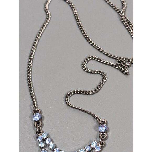 Guess Blue Rhinestone Baguette Tennis Y-Drop Necklace 18 in - Picture 6 of 8